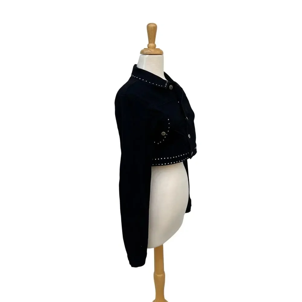 Judy Blue Denim Jacket XL 33” Black Rhinestone Cropped Stretch Western Cowgirl - Picture 3 of 11